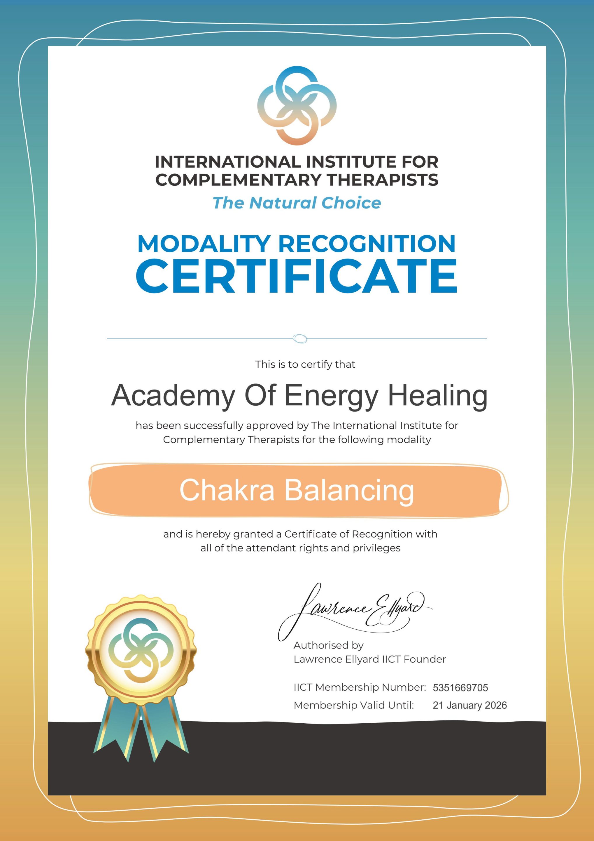 accredited energy healing certification